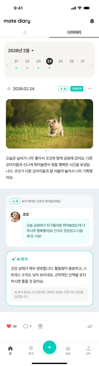 일상 기록 화면